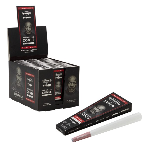 Futurola | Tyson 2.0 x Futurola King Size Pre-Rolled Cones 3-Pack and 30 packs in Display