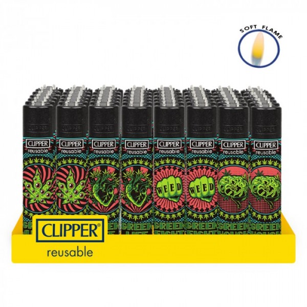 Clipper | Transparant refillable lighters with Weed Billboard Designs - 48pcs in display