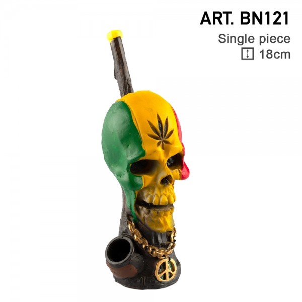 Amsterdam | Rasta Skull Pipe L: 18cm with the pipe hole of 3mm