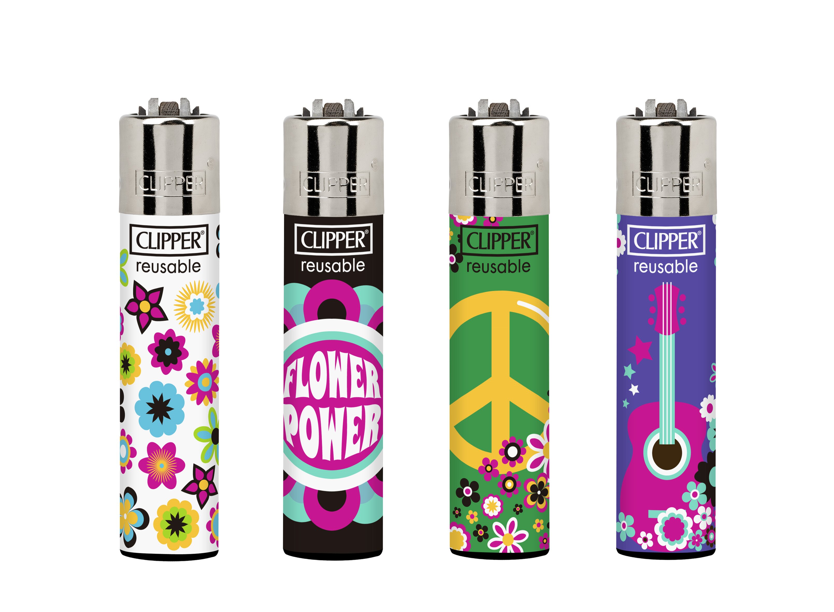 Clipper Free Spirit refillable lighters with mixed designs 48pcs in
