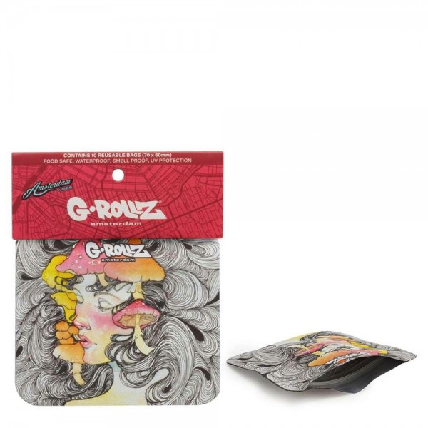 G-Rollz | &#039;Mushroom Lady&#039; 70x60mm Smellproof Bags - 10pcs in Display