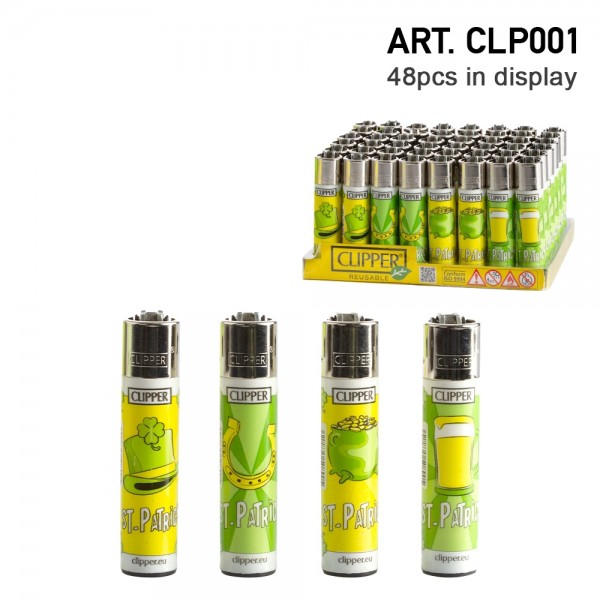 Clipper | St Patrick refillable lighters with 4 different designs - 48pcs in display