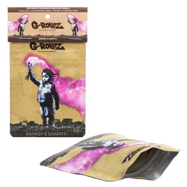 G-Rollz | Banksy&#039;s Graffiti &#039;Torch Boy&#039; 65x85mm Smellproof Bags - 10pcs in Display