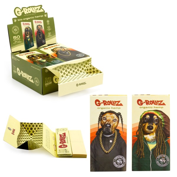 G-ROLLZ | &#039;Reggae Rap&#039; - Organic Hemp Extra Thin - 50 KS Papers + Tips &amp; Tray (16 Booklets Display)