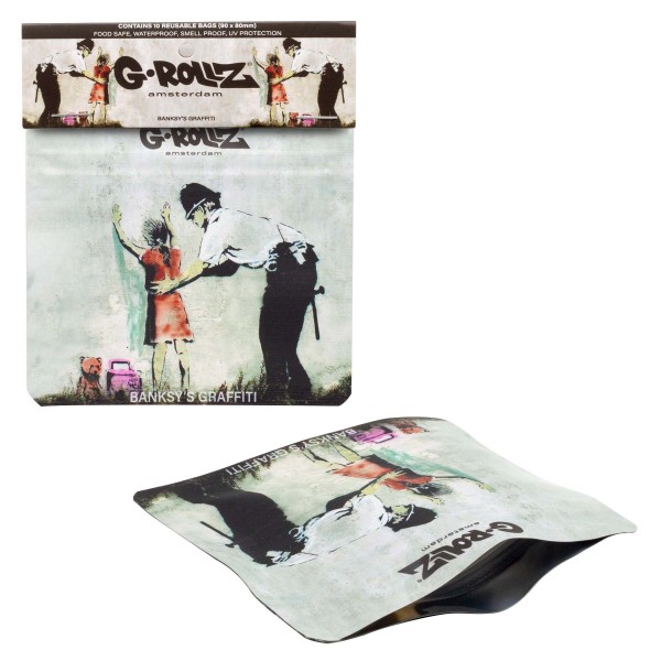 G-Rollz | Sac étanche 90x80 mm &#039;Girl Being Frisked&#039; de Banksy&#039;s Graffiti - 10pcs en présentoir