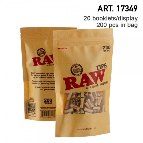 RAW | Authentic Pre-Rolled Tips - 200 tips per bag