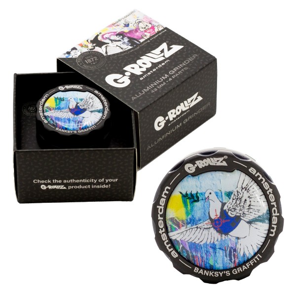 G-Rollz | Banksy Graffiti &#039;Bulletproof Dove&#039; 4part Grinder - 43mm - 6pc In Display