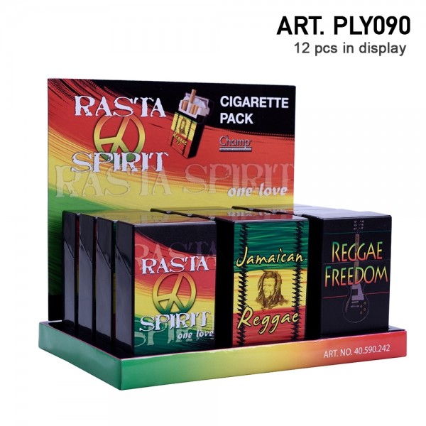 Champ | Rasta cigarette cases for 20pcs cigarettes in different logo's and there are 12pcs in a disp