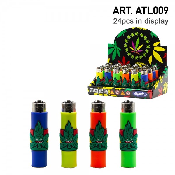 Atomic | Funda Stoned Leaf refillable lighters with mixed sleeve designs - 24pcs in display