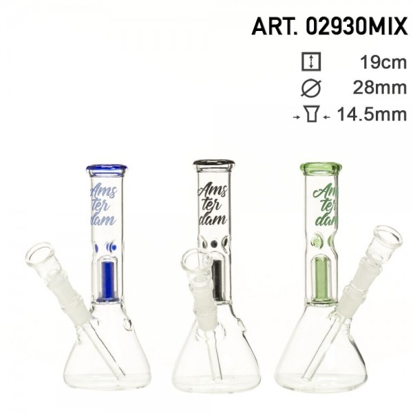 Bong Glass Amsterdam MIX-H:19cm-Ø:28mm- S:14.5mm- 6pcs/box