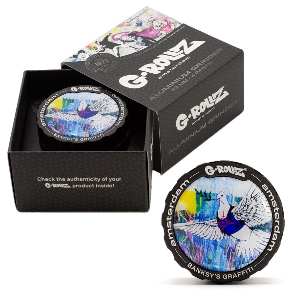 G-Rollz | Banksy Graffiti &#039;Bulletproof Dove&#039; 4part Grinder - 53mm - 6pc In Display