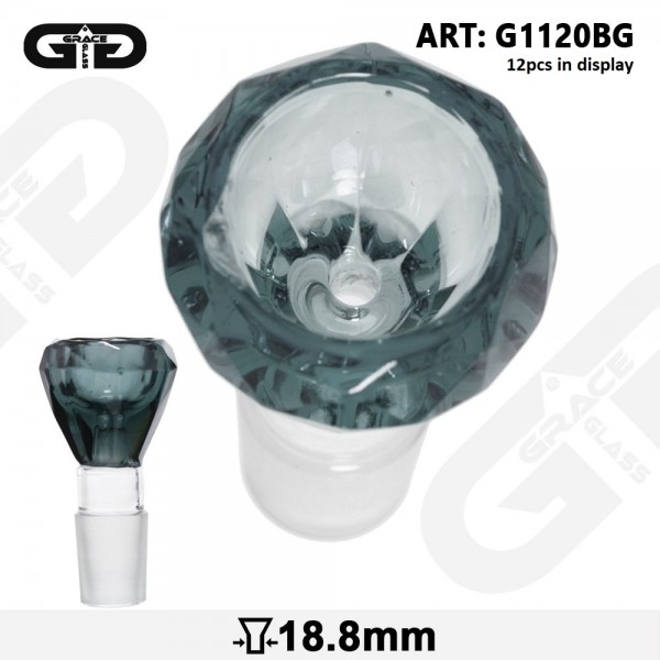 Grace Glass | GG Bowl - SG:18.8mm (Inner Hole 3.5mm)- With Diamond Cut - BLUE - 12pcs in a display