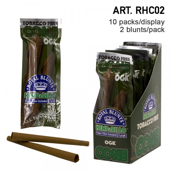 Royal Blunts | Hemparillo OGK Cones with tips - 20 cones in display