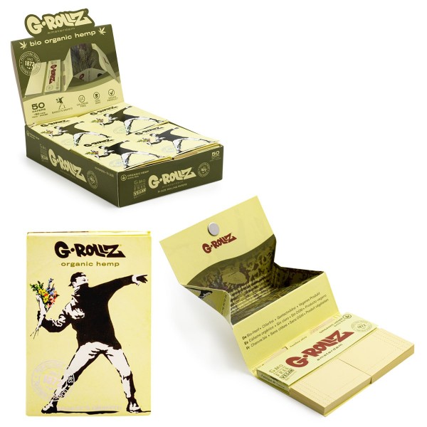 G-Rollz | Banksy&#039;s Graffiti - Organic Hemp Extra Thin - 50 &#039;1¼&#039; Papers + Tips &amp; Tray