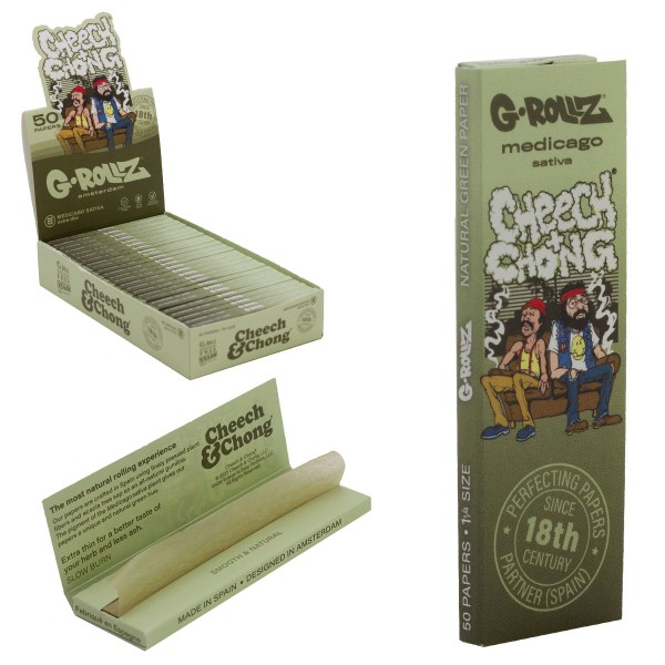 G-Rollz | Cheech &amp; Chong(TM) &#039;Couch&#039; - Medicago Sativa Extra Thin -50 &#039;1¼&#039; Papers (25 Booklets Display)