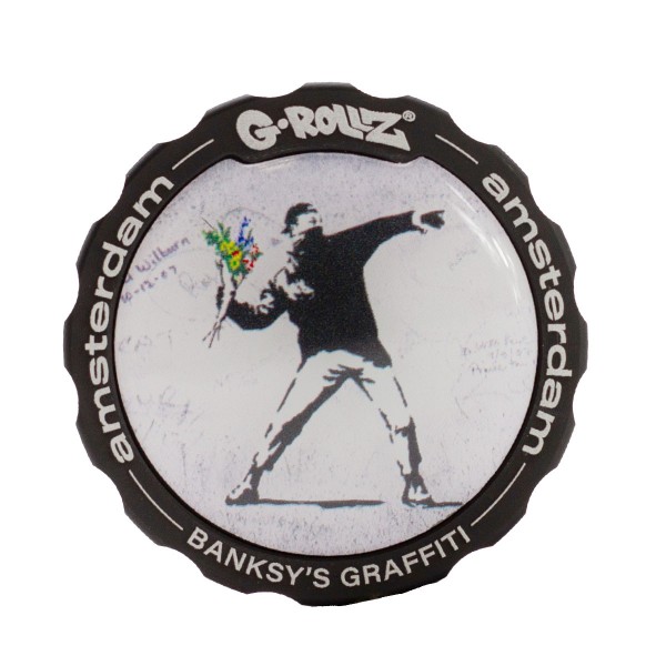 G-Rollz | Banksy Graffiti 'Flower Thrower' 3part Grinder - 53mm - 6pc In Display