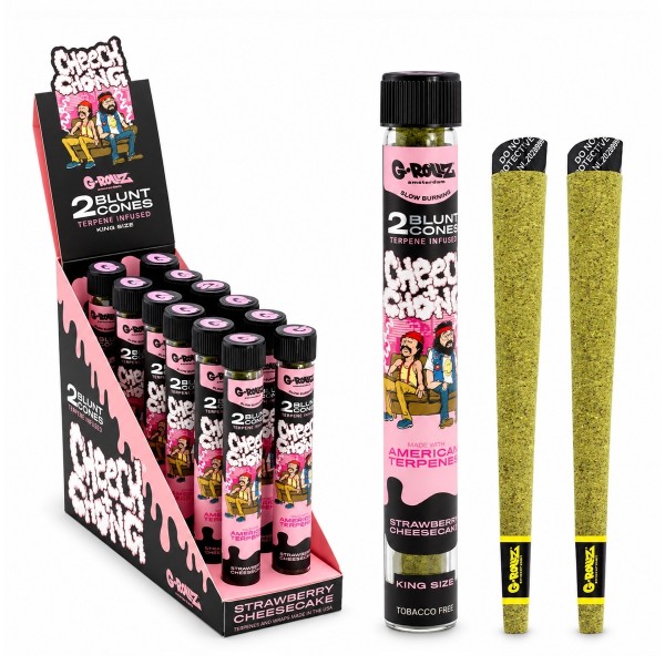 G-ROLLZ x Cheech &amp; Chong(TM) | 2 KS Cones mit Terpenen 'Sofa' Strawberry Cheesecake - 12 Packungen/Disp
