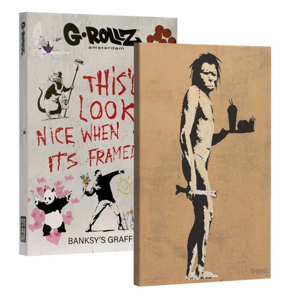 G-Rollz | Banksy&#039;s Graffiti - FASTFOOD CAVEMAN Canvas (48x67.5x2.5cm)