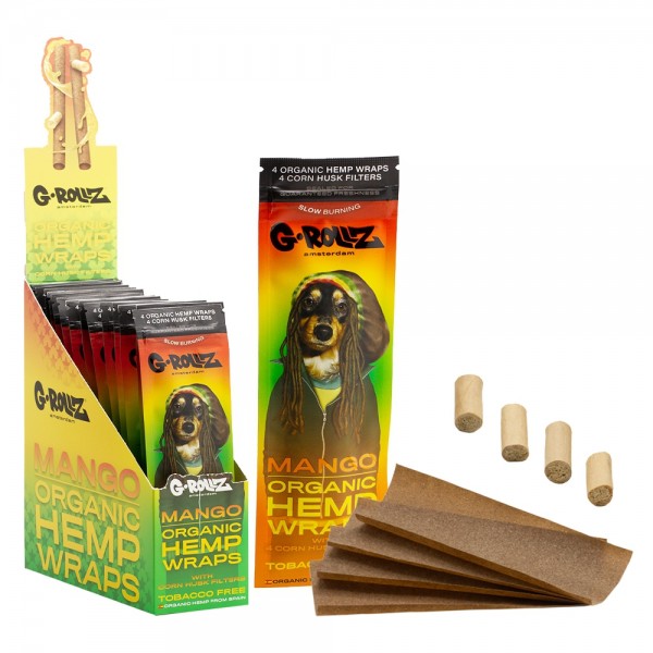 G-ROLLZ | 4x Mango Flavoured Hemp Wraps + Corn Husk Tips (15 pack Display, 60 wraps) - 'Reggae'