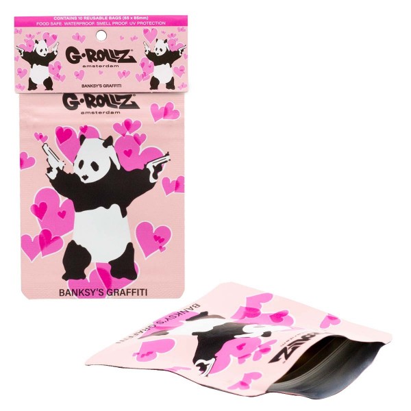 G-Rollz | Banksy&#039;s &#039;Panda Gunnin&#039; 65x85mm Smellproof Bags - 10pcs in Display