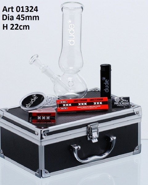 Dude Glass Bong in Aluminum Box - H:22cm - Ø:45mm