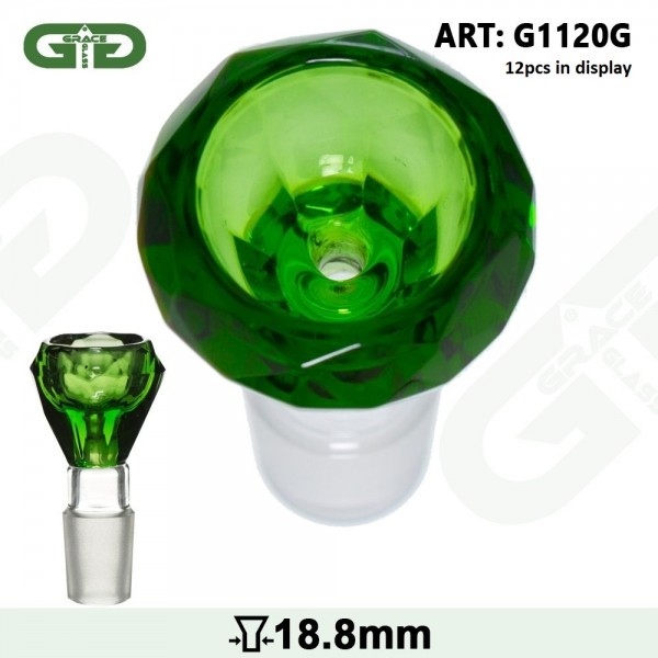 Grace Glass | Bowl Green- SG:18.8mm (Inner Hole 3.5mm) - With Diamond Cut - 12pcs in a display