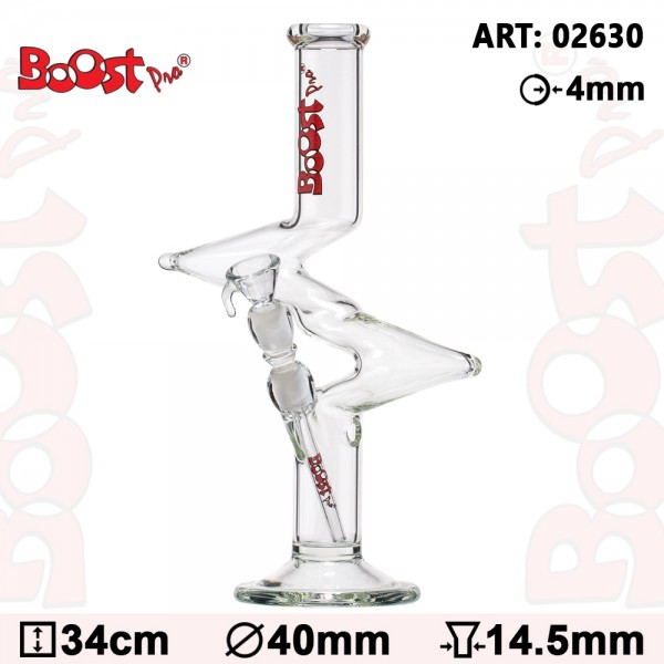 Boost Zig Zag Glass Bong- H:34cm- Ø:40mm- Socket 14.5mm- WT:5mm (circa)