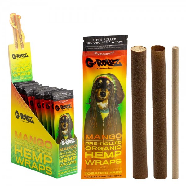 G-ROLLZ | 2x Mango Flavoured Pre-Rolled Hemp Wraps (15 pack Display, 30 wraps) - Reggae