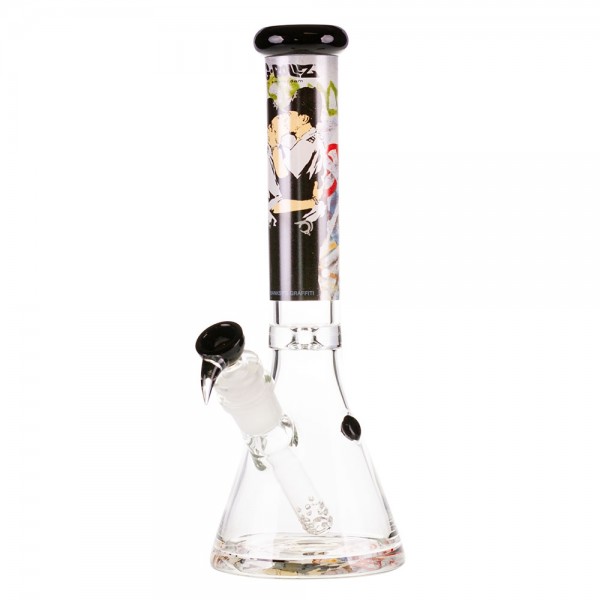 G-Rollz | Banksy's Graffiti 'Kissing Coppers' - Beaker Bong White H:37cm - Ø:50mm - SG:29.2mm