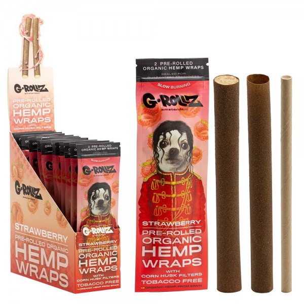 G-ROLLZ | 2x Strawberry Flavoured Pre-Rolled Hemp Wraps (15 pack Display, 30 wraps) - 'Pop'