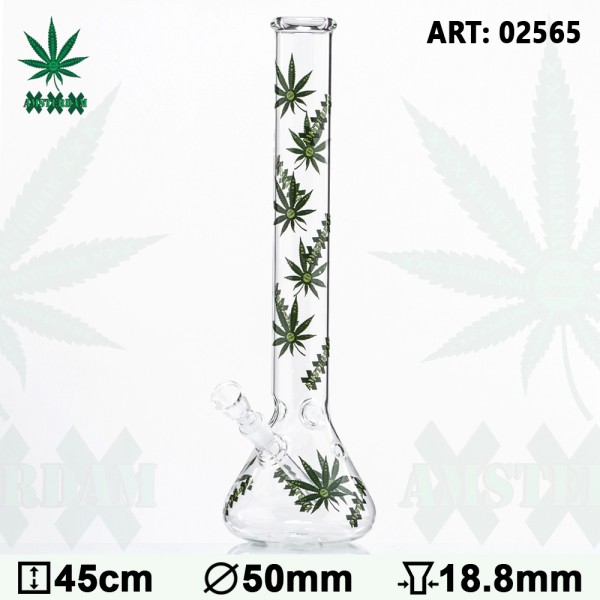 Green XXX Amsterdam Leaf Glass Bong - Ø:50mm - H:45cm - Socket:18.8mm
