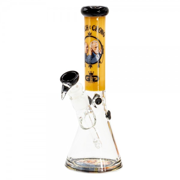 Grollz Cheech &amp; Chong | Smoking Brothers Yellow Beaker Chillum Slit Bong H:29cm Socket:18.8mm TH:5mm