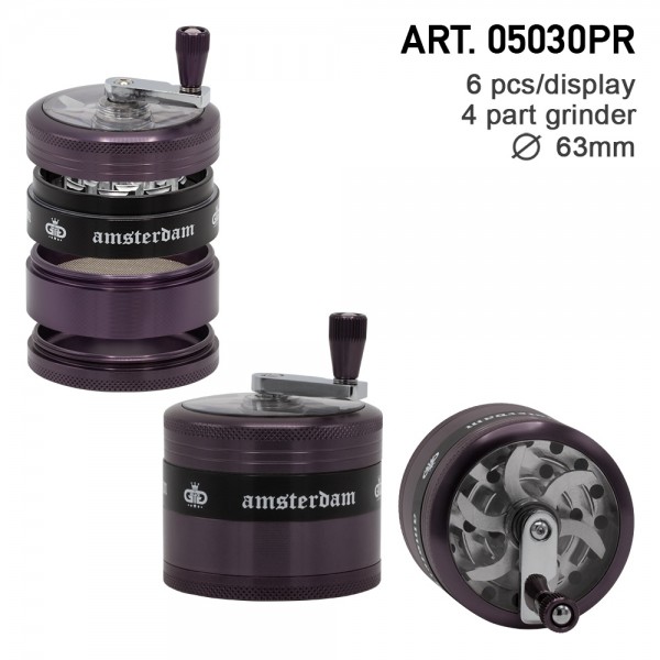 Grace Glass Amsterdam | Grinders - 4part - Ø:63mm - crank and window - Purple - 6pcs/box