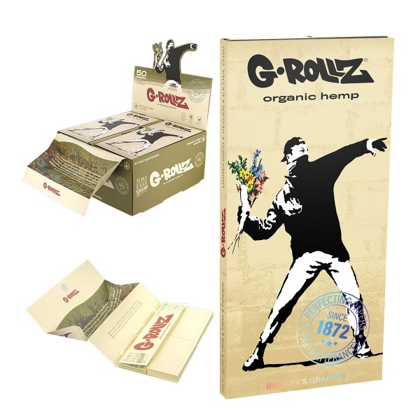 G-Rollz | Banksy&#039;s Graffiti KS - Organic Hemp Extra Thin - 50 KS Slim Papers + Tips &amp; Tray