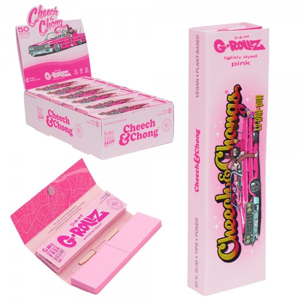 G-Rollz | Cheech &amp; Chong(TM) &#039;Lowrider&#039; Pink - 50 KS Papers + Tips (24 Booklets Display)