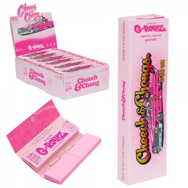 G-Rollz | Cheech & Chong(TM) 'Lowrider' Pink - 50 KS Papers + Tips (24 Booklets Display)