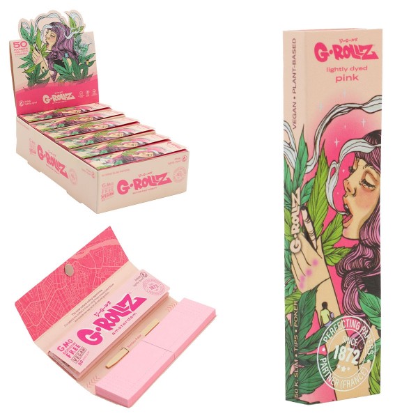 G-Rollz | Collector &#039;Mushroom Lady&#039; Pink - 50 KS Slim Papers + Tips (24 Booklets Display)