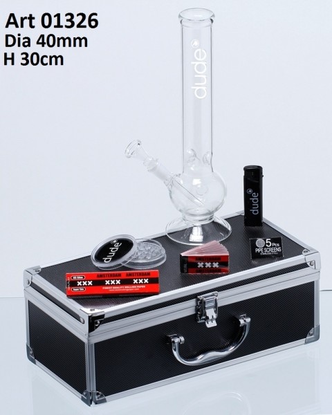 Dude Glass Bong in Aluminum Box- H:30cm - Ø:40mm-