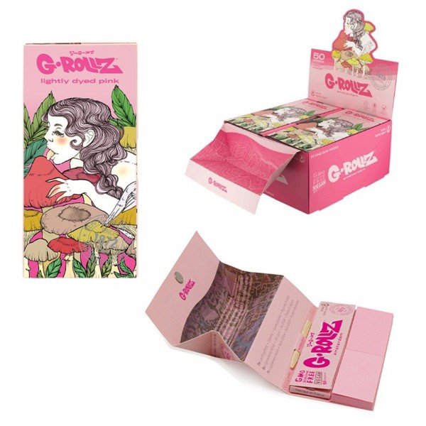 G-Rollz | Collector &#039;Mushroom Lady&#039; Pink - 50 KS Slim Papers + Tips &amp; Tray (16 Booklets Display)