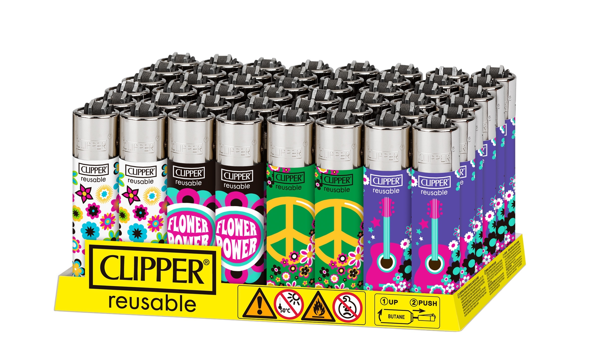Clipper Free Spirit refillable lighters with mixed designs 48pcs in