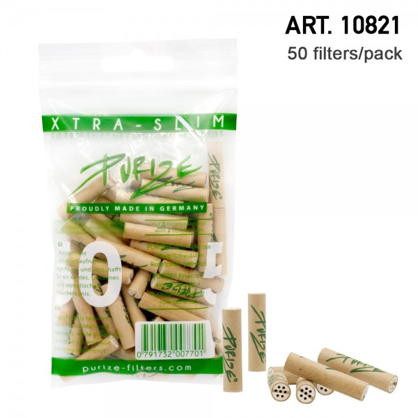 Purize | 50 Xtra Slim Size Organic Filters per pack Ø:5,9mm x 26,9mm