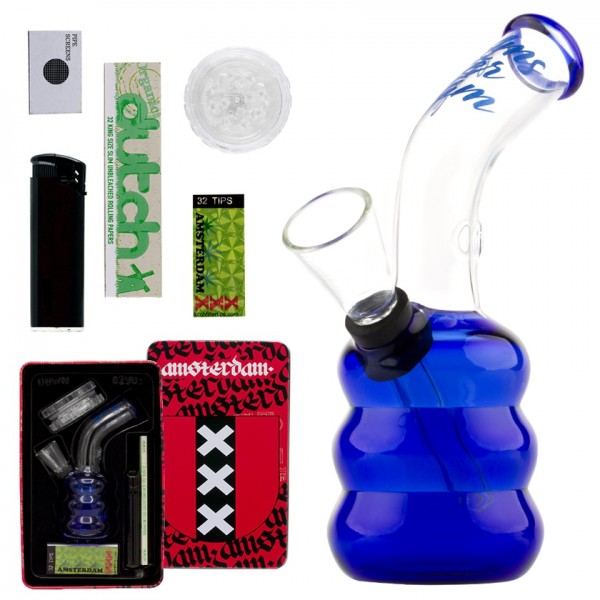 Amsterdam | Bong giftset with 1 x Bong - 1 x Grinder - 1 x lighter - 5 x screen - 1 x KS Rolling pap