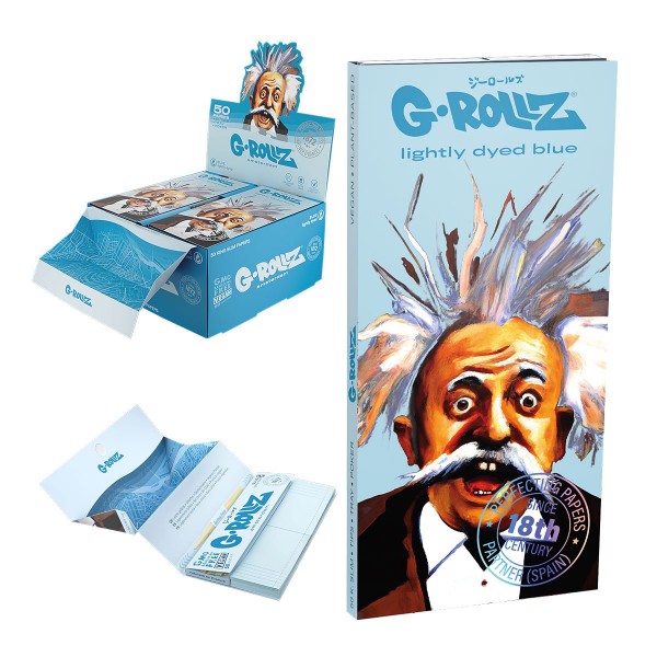 G-Rollz | Collector &#039;Genius&#039; Lightly Dyed Blue - 50 KS Slim Papers + Tips &amp; Tray (16 Booklets Displa