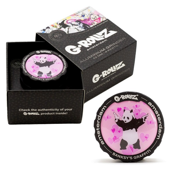 G-Rollz | Banksy Graffiti &#039;Panda Gunnin&#039; 4part Grinder - 43mm - 6pc In Display