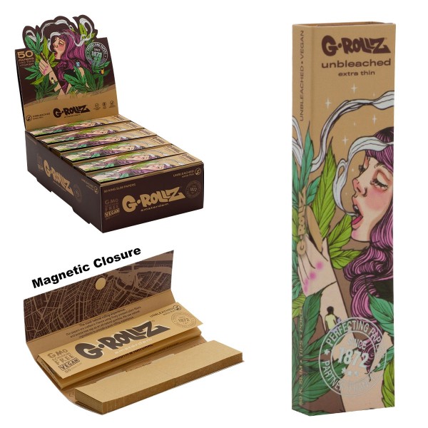 G-Rollz | Collector &#039;Mushroom Lady&#039; Unbleached - 50 KS Slim Papers + Tips (24 Booklets Display)