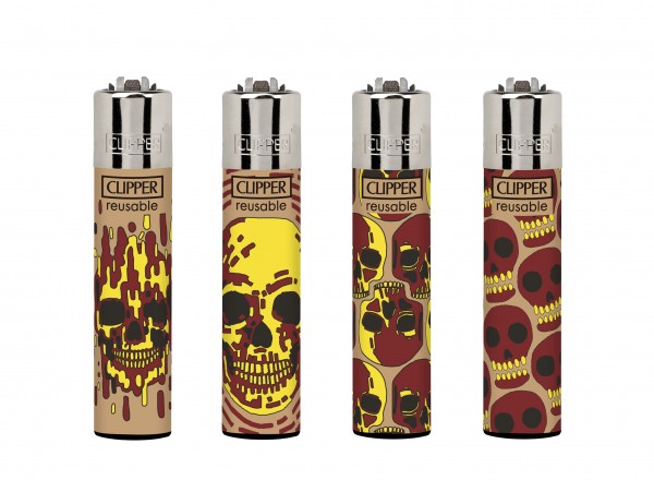 Clipper | Skulls Fire Beige refillable lighters with mixed designs - 48pcs in display