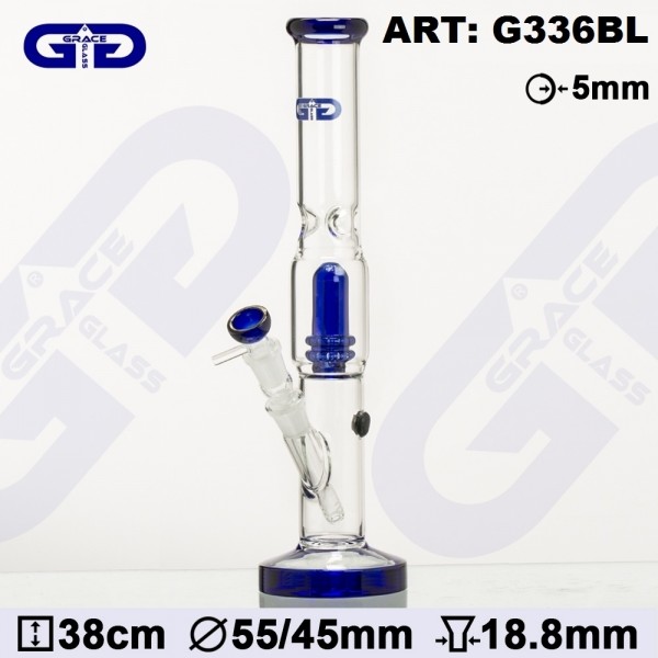 Cane GG Bong- Blue- H:37cm- Ø:55/45mm- WT:5mm (circa)- SG:18.8mm- 1X slit hole perc