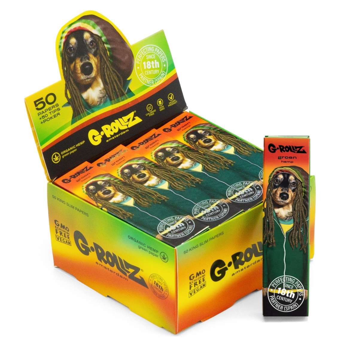 G-Rollz | 'Reggae' 50 King Size Green Papers + Tips (20 Booklets