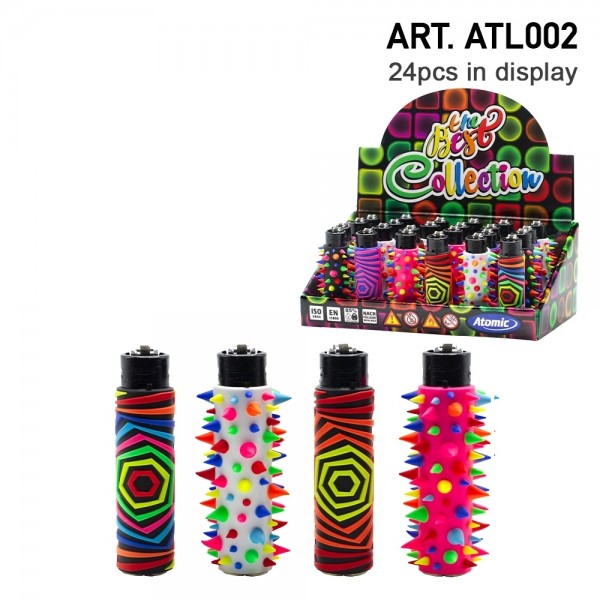 Atomic | Funda Marihuana refillable lighters with mixed sleeve designs - 24pcs in display