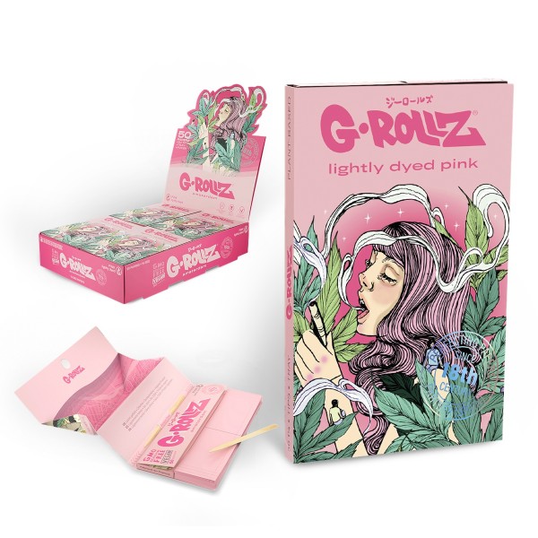 G-Rollz | Collector &quot;Colossal Dream&quot; Pink - 50 &#039;1¼&#039; Papers + Tips &amp; Tray (16 Booklets Display)